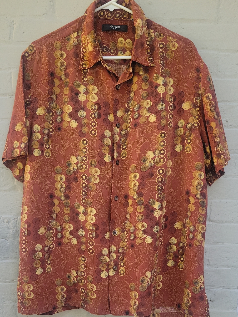 Vintage Axis LA Men's Rust Orange Short-Sleeve Button-Up Silk Shirt Sz Large